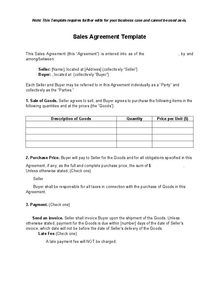 Use sticky.io Bot for Automating sales agreement Template