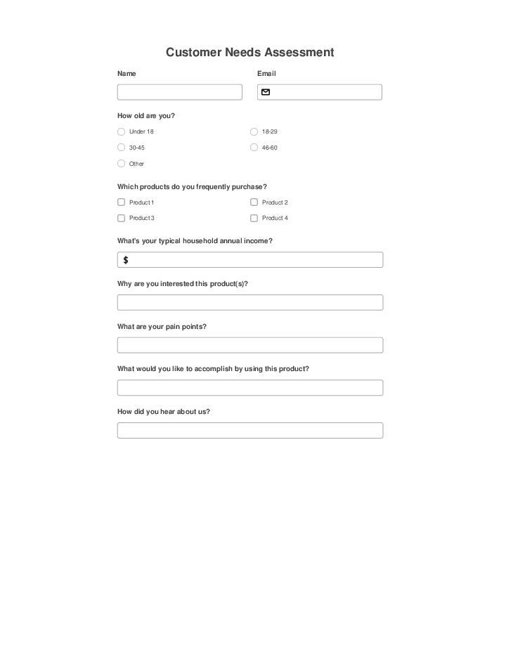 Use Quriobot Bot for Automating customer needs assessment Template