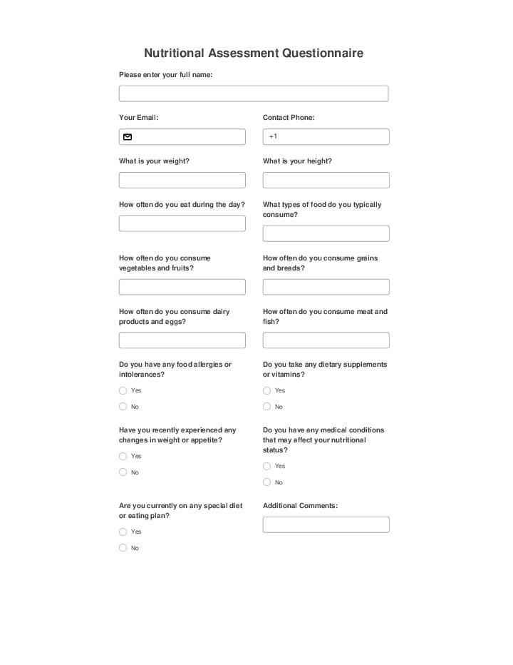Use Rocket.Chat Bot for Automating nutritional assessment questionnaire Template