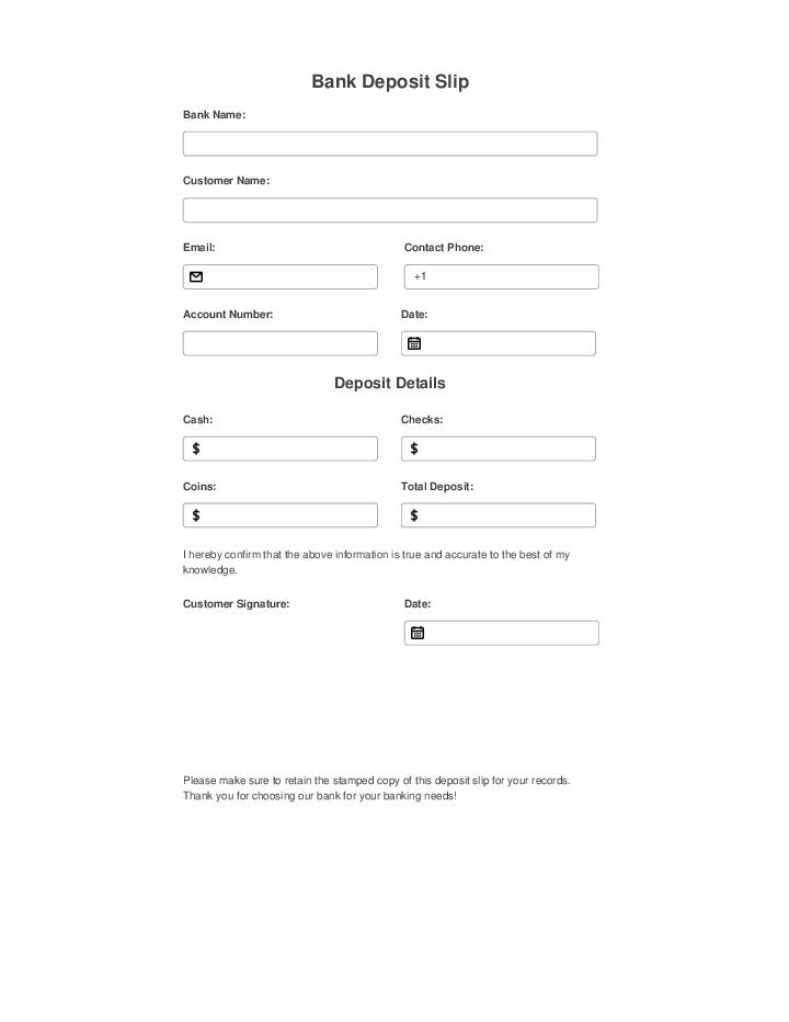 Automate bank deposit slip Template using Peggy Pay Bot