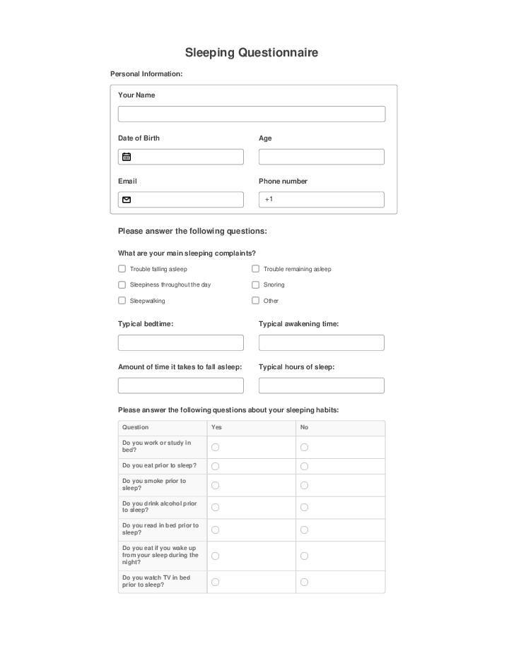 Use Comm100 Bot for Automating sleeping questionnaire Template
