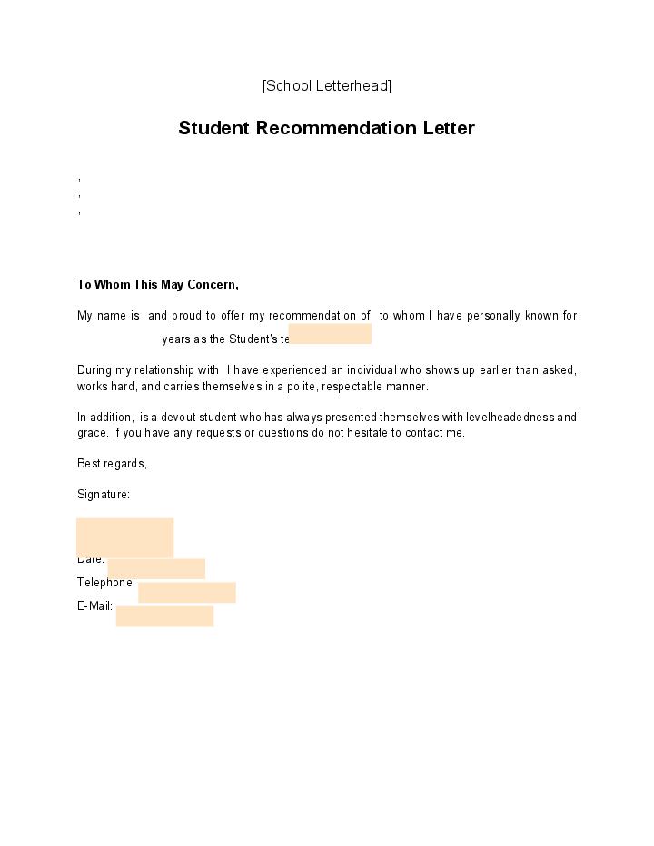Automate student recommendation letter Template using Cartloop Bot
