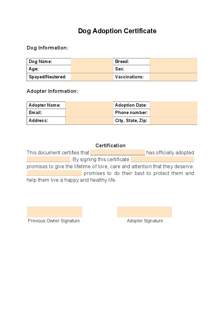 Use DottedSign Bot for Automating dog adoption certificate Template