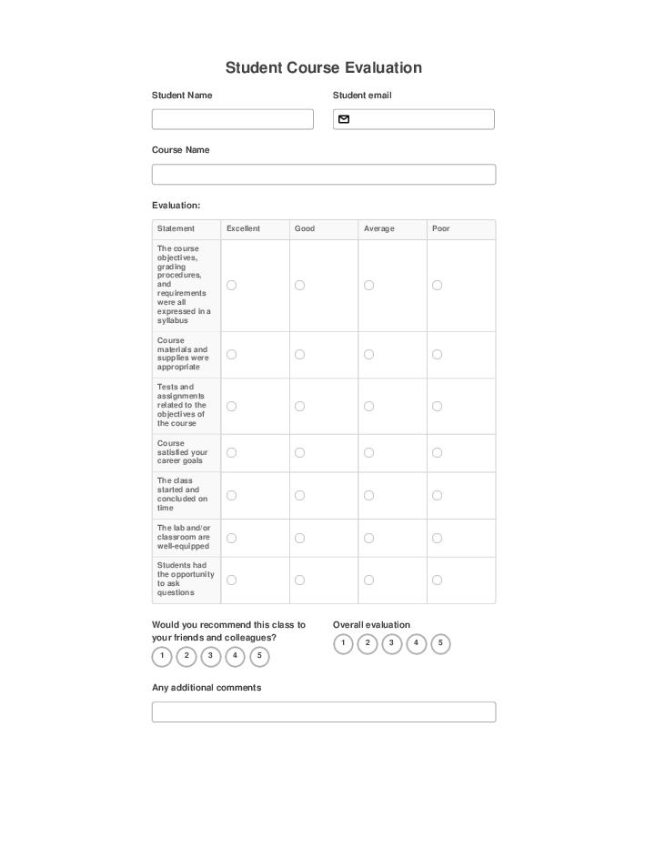 Automate student course evaluation Template using Blustream Bot
