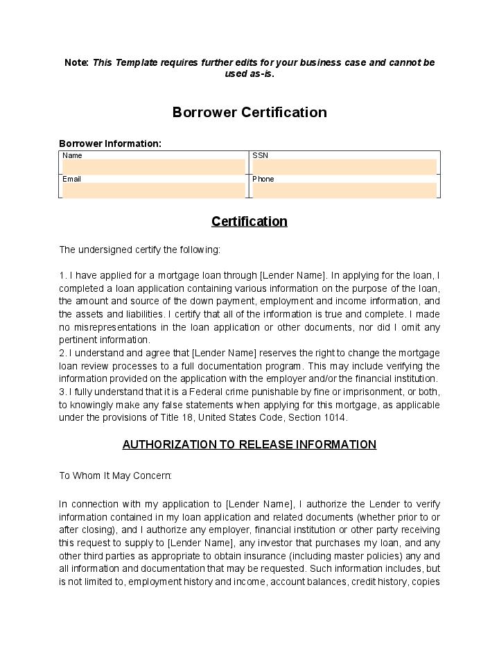 Automate borrower certification Template using DPOrganizer Bot