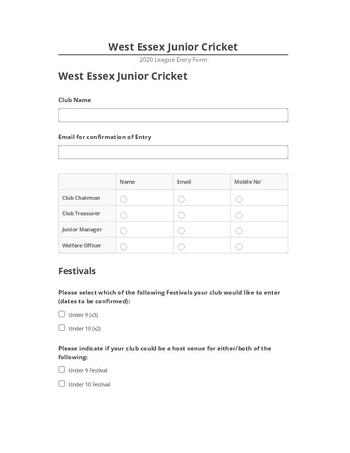 Export West Essex Junior Cricket to Netsuite