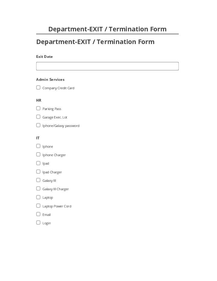 Update Department-EXIT / Termination Form