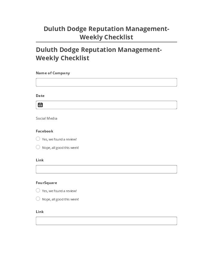 Arrange Duluth Dodge Reputation Management- Weekly Checklist in Netsuite