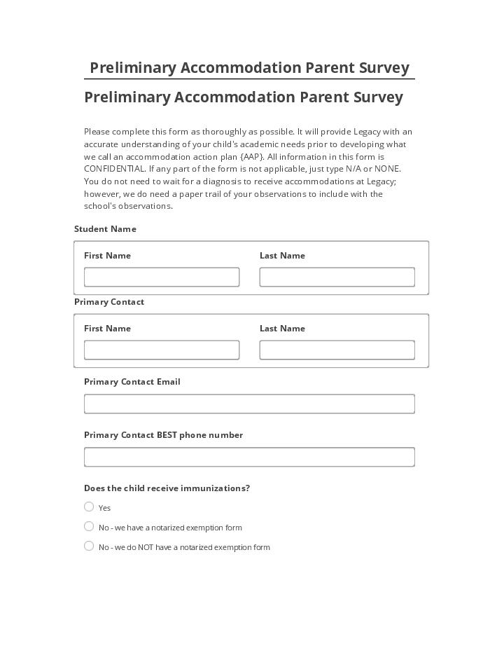 Arrange Preliminary Accommodation Parent Survey in Salesforce