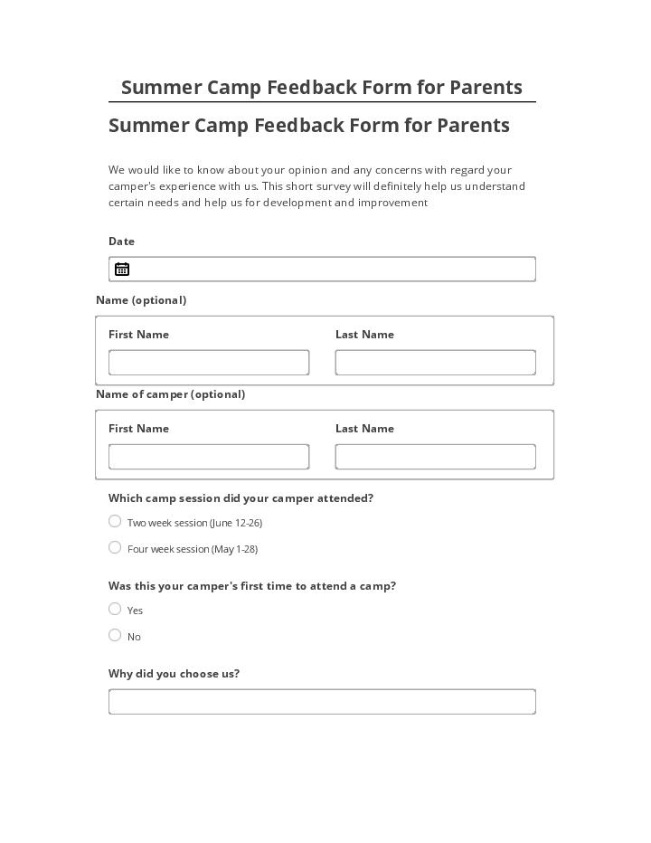 Synchronize Summer Camp Feedback Form for Parents