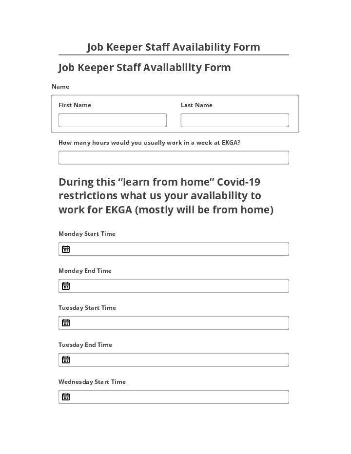 Arrange Job Keeper Staff Availability Form