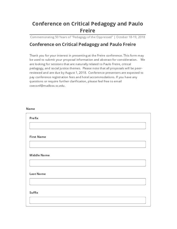 Arrange Conference on Critical Pedagogy and Paulo Freire in Microsoft Dynamics