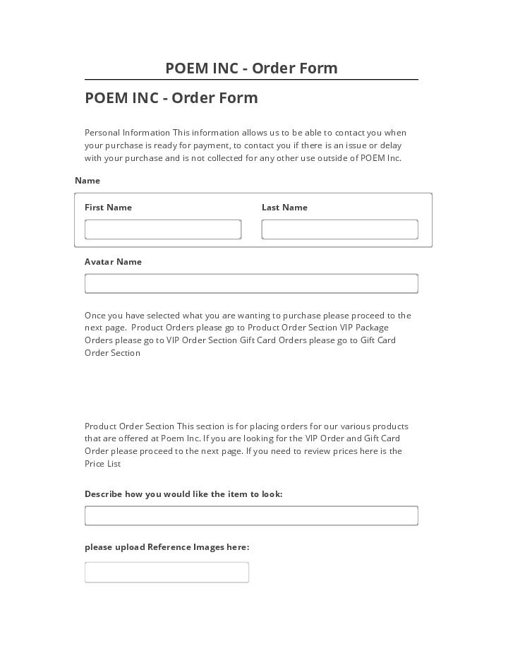Manage POEM INC - Order Form in Salesforce