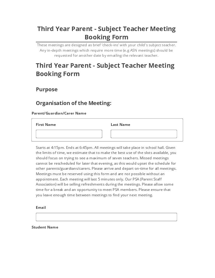 Arrange Third Year Parent - Subject Teacher Meeting Booking Form in Salesforce