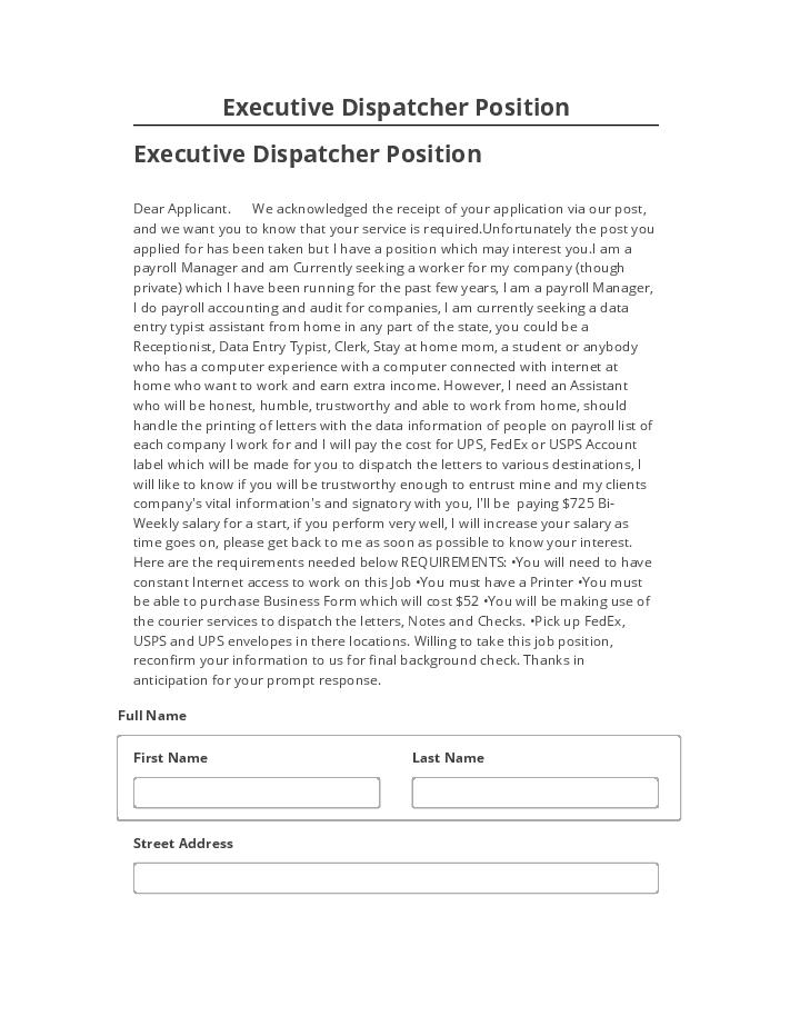 Integrate Executive Dispatcher Position with Microsoft Dynamics