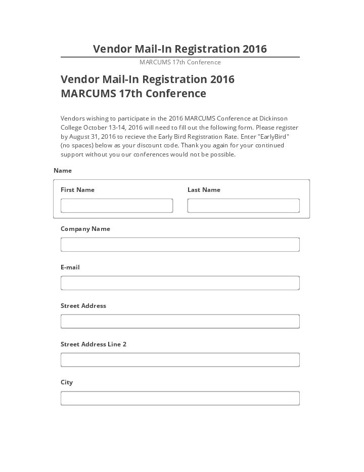 Manage Vendor Mail-In Registration 2016 in Salesforce