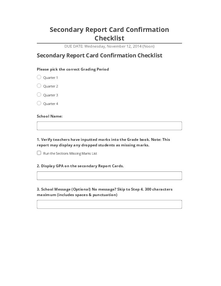 Export Secondary Report Card Confirmation Checklist