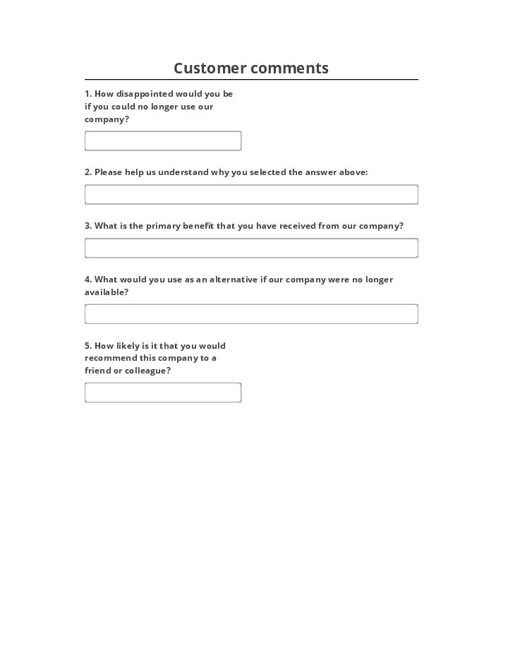 Integrate Customer comments survey