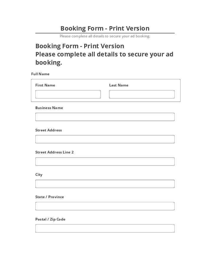 Pre-fill Booking Form - Print Version