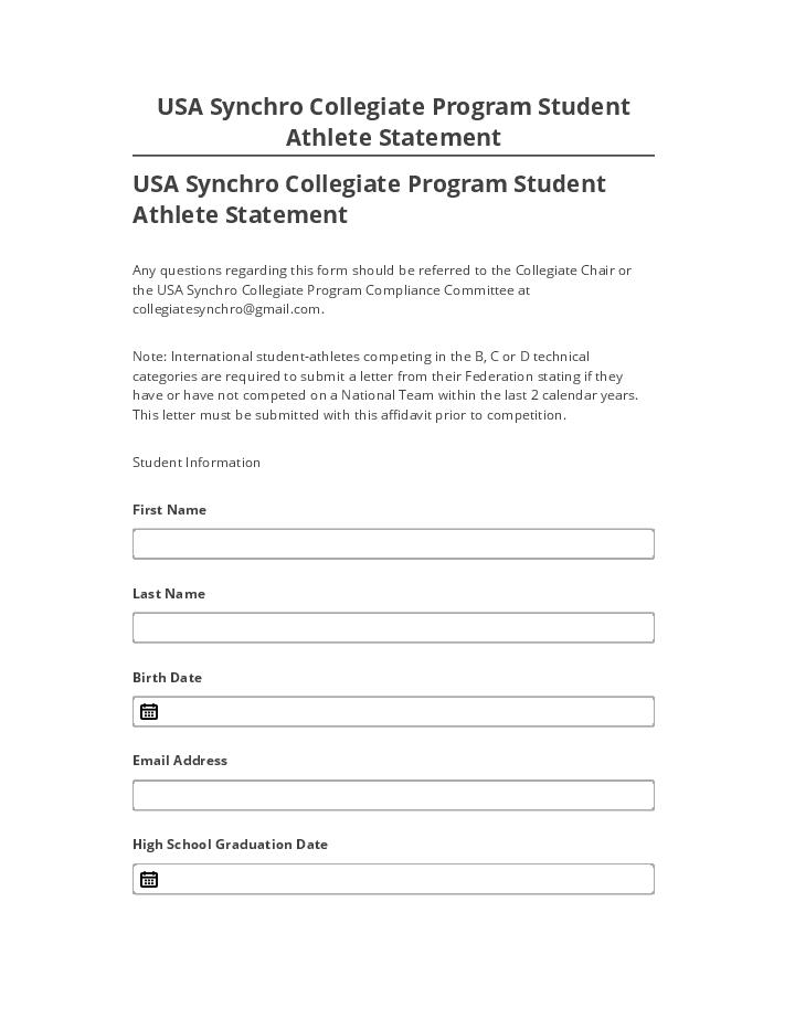 Integrate USA Synchro Collegiate Program Student Athlete Statement with Netsuite
