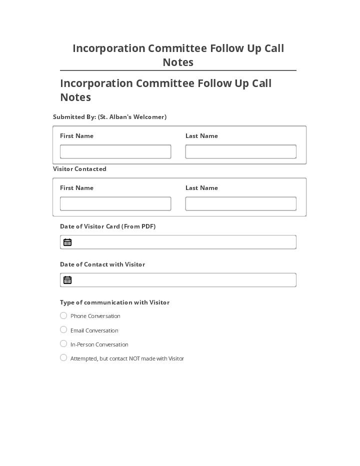Update Incorporation Committee Follow Up Call Notes