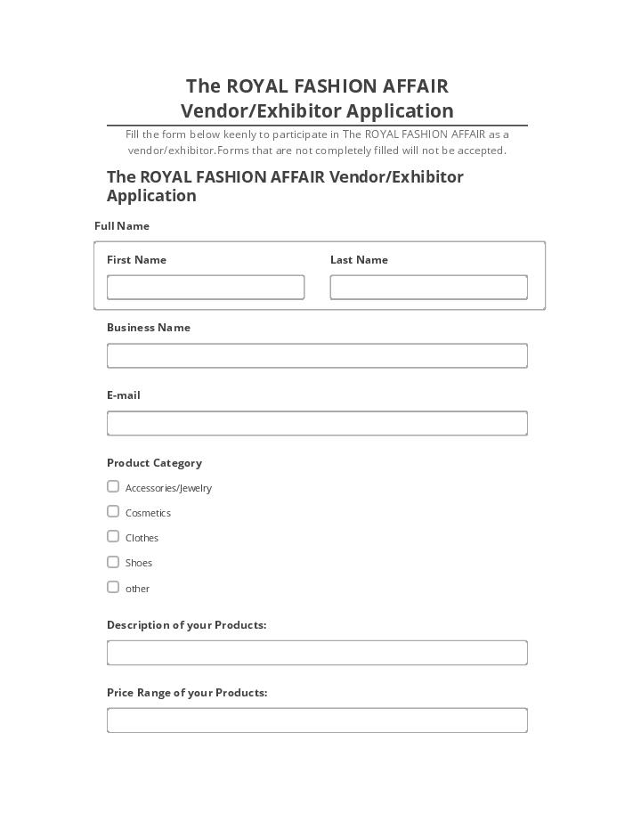 Pre-fill The ROYAL FASHION AFFAIR Vendor/Exhibitor Application from Microsoft Dynamics