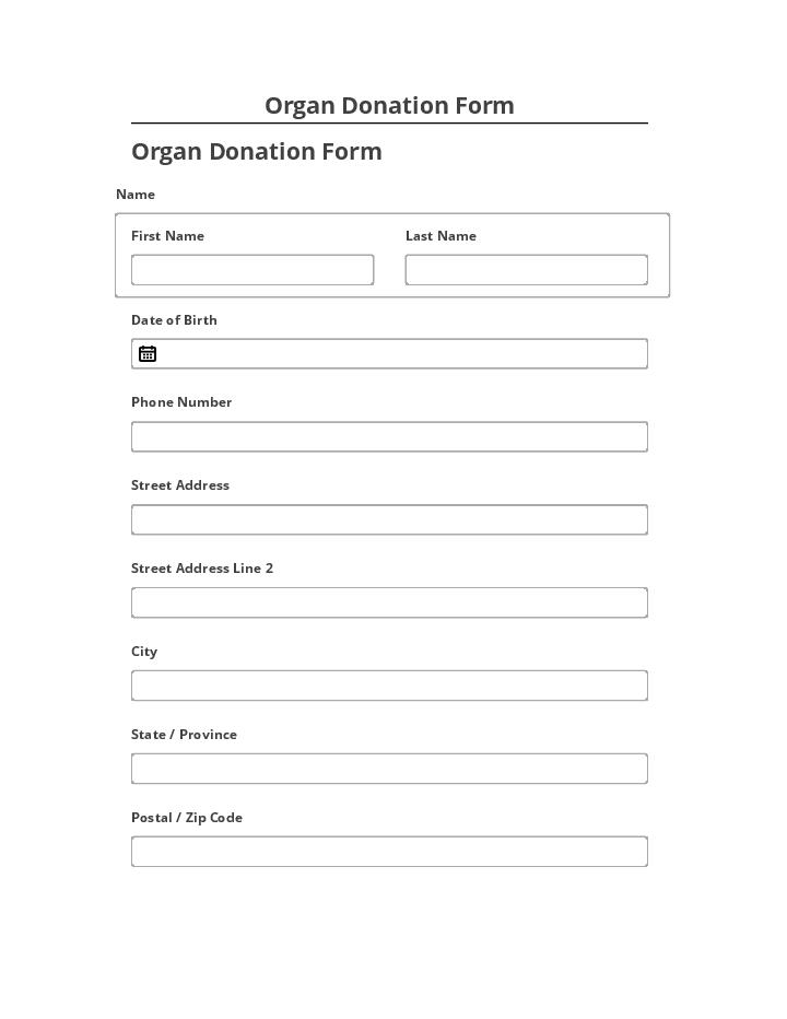 Arrange Organ Donation Form in Netsuite