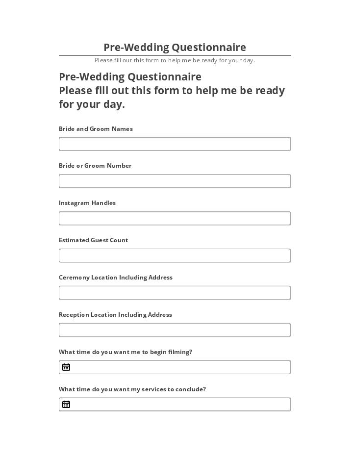 Arrange Pre-Wedding Questionnaire in Netsuite