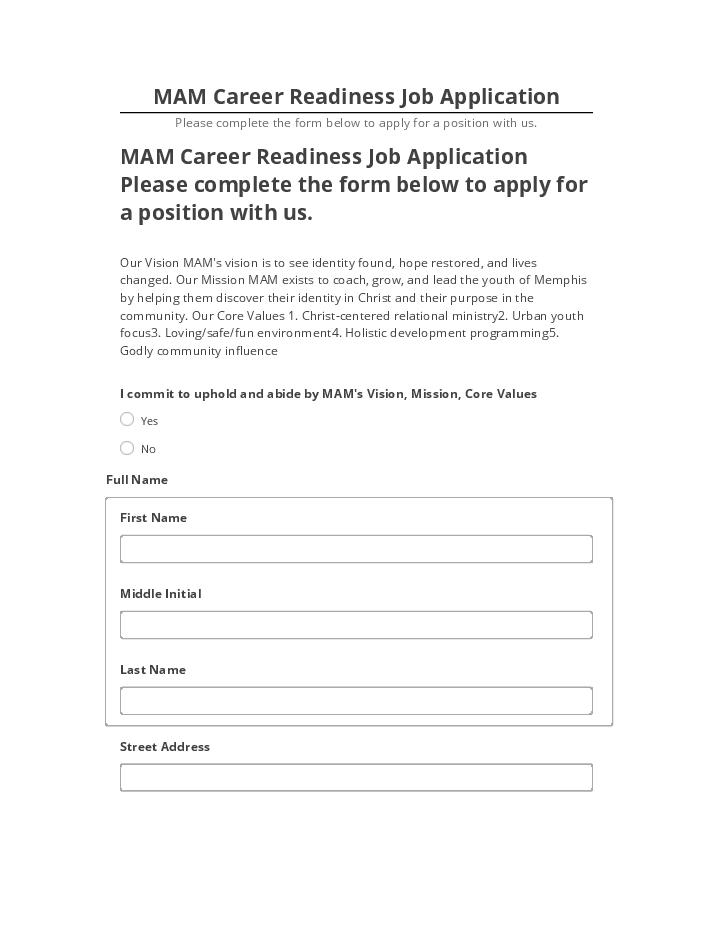 Pre-fill MAM Career Readiness Job Application from Salesforce