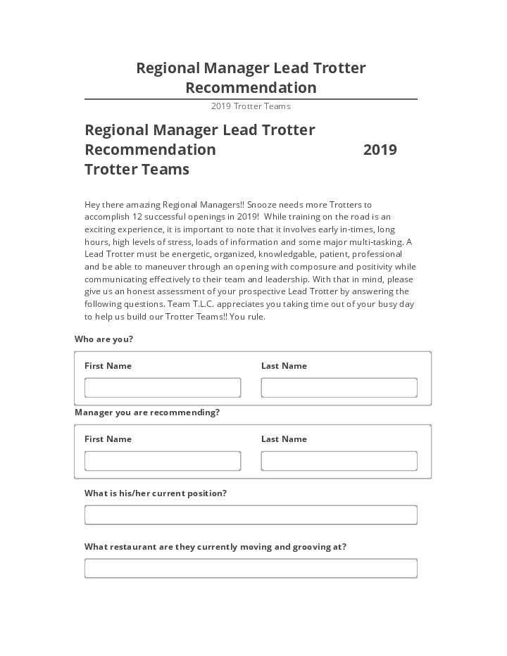 Synchronize Regional Manager Lead Trotter Recommendation