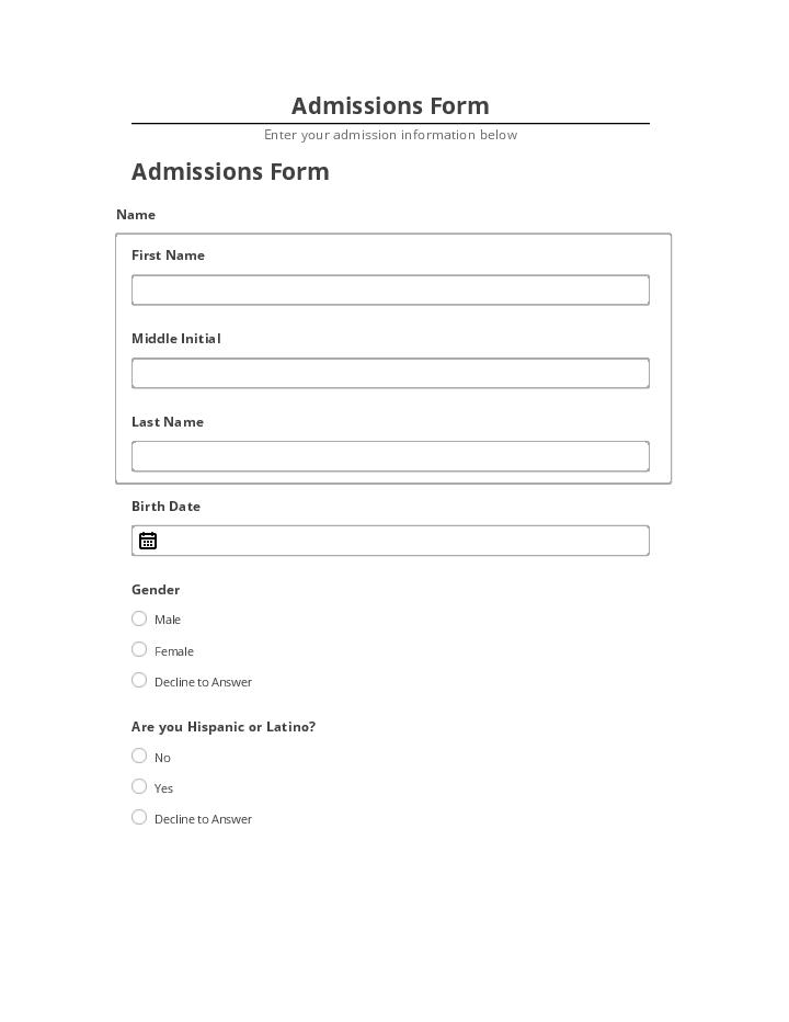 Arrange Admissions Form