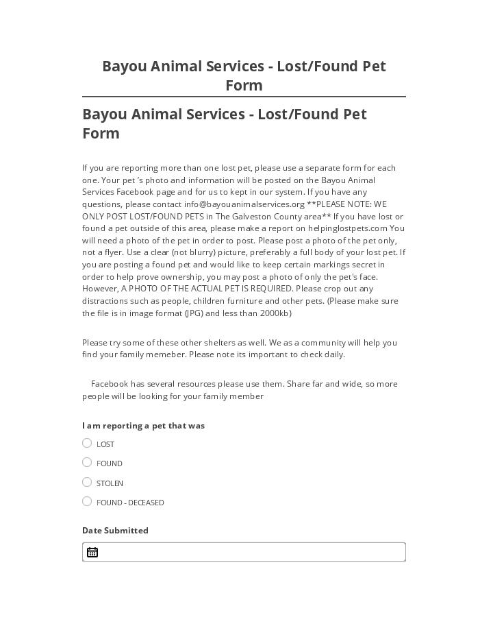 Incorporate Bayou Animal Services - Lost/Found Pet Form in Salesforce