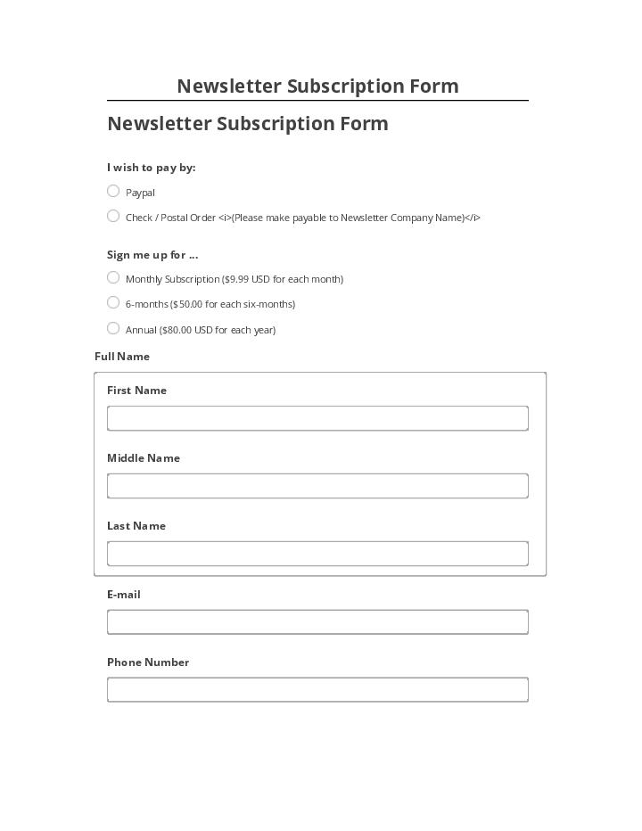 Integrate Newsletter Subscription Form