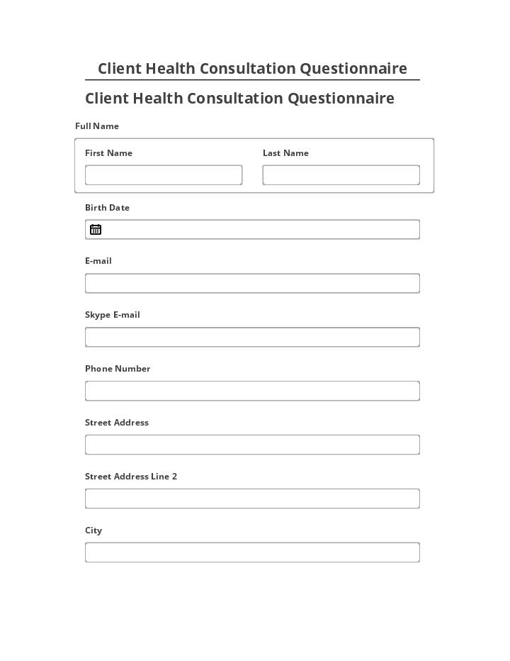 Manage Client Health Consultation Questionnaire