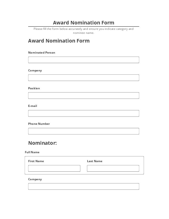 Arrange Award Nomination Form