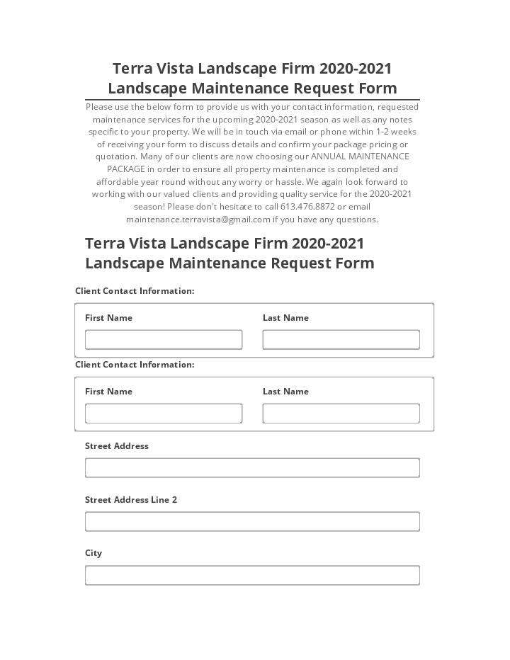 Arrange Terra Vista Landscape Firm 2020-2021 Landscape Maintenance Request Form in Salesforce