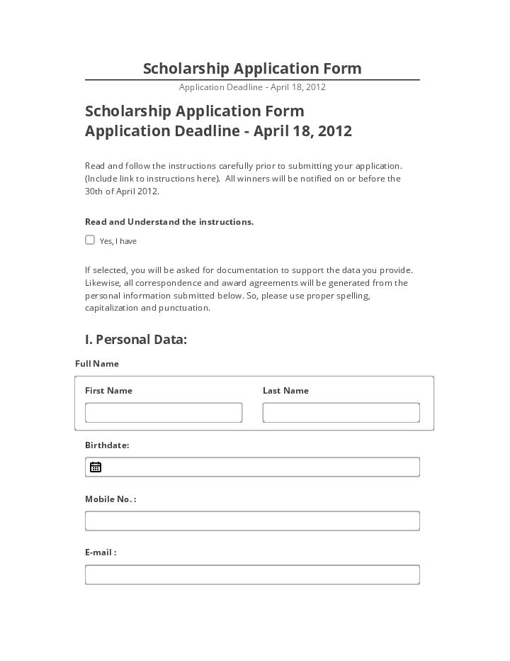 Export Scholarship Application Form to Salesforce