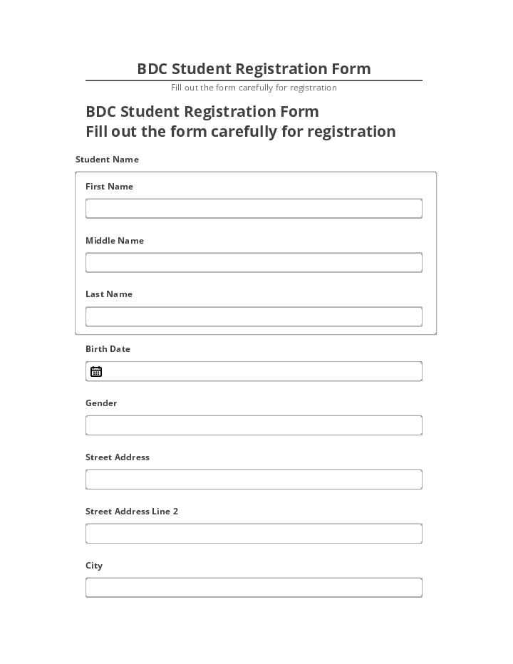 Arrange BDC Student Registration Form in Netsuite