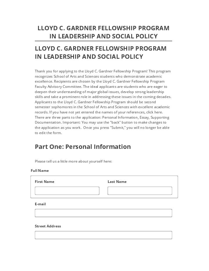 Extract LLOYD C. GARDNER FELLOWSHIP PROGRAM IN LEADERSHIP AND SOCIAL POLICY from Microsoft Dynamics