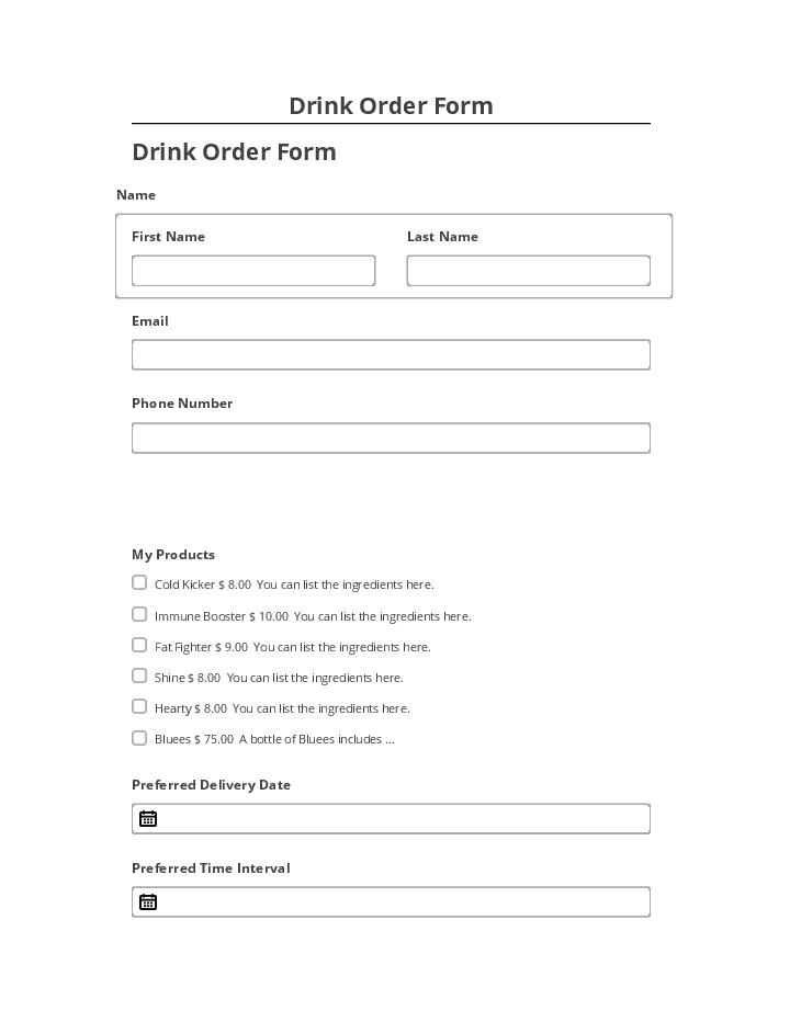Incorporate Drink Order Form