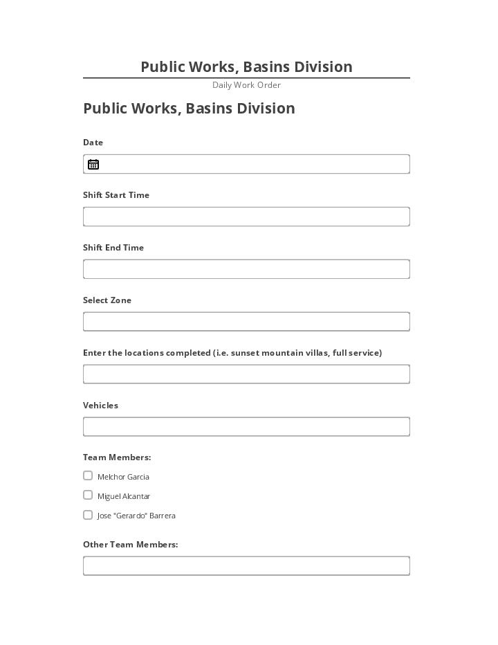 Manage Public Works, Basins Division