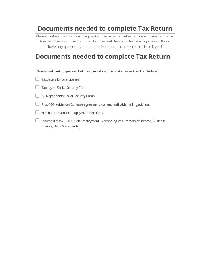 Manage Documents needed to complete Tax Return in Netsuite