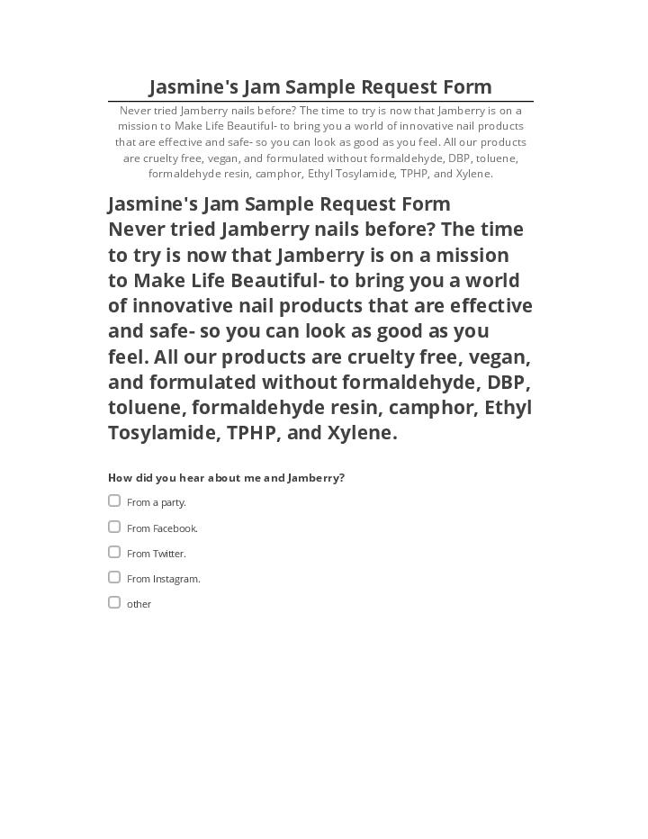 Incorporate Jasmine's Jam Sample Request Form