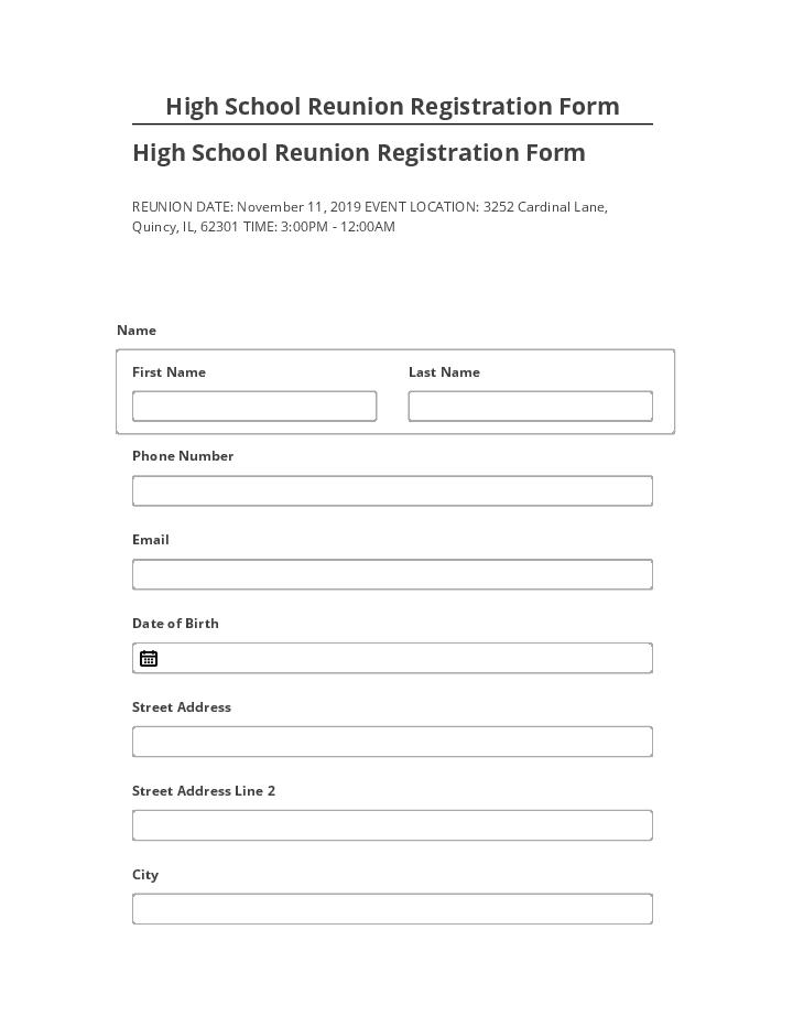 Synchronize High School Reunion Registration Form