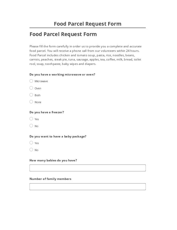 Export Food Parcel Request Form to Salesforce