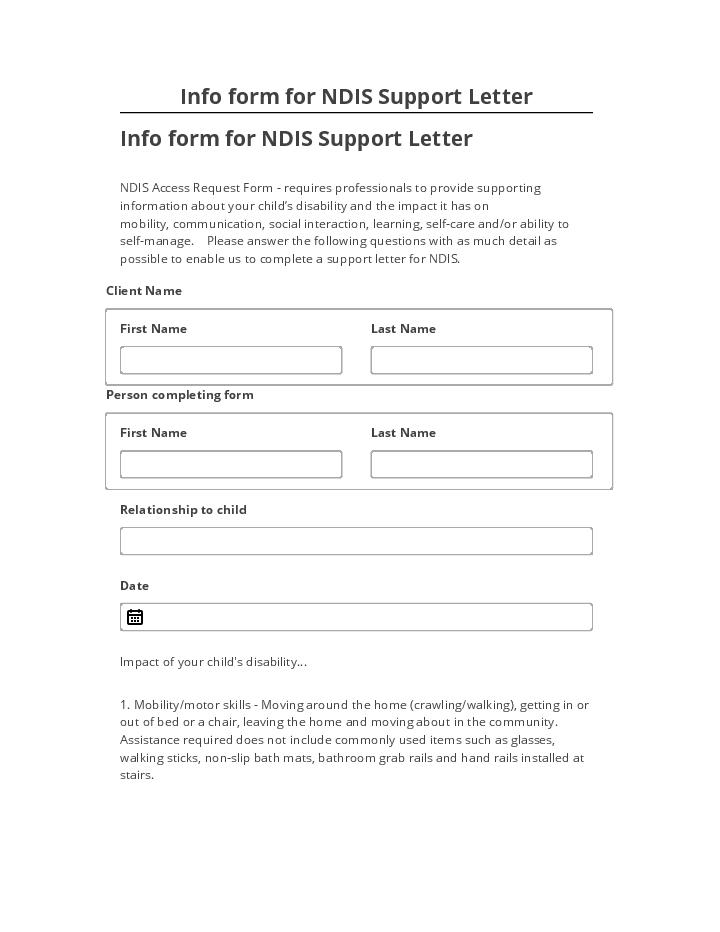 Extract Info form for NDIS Support Letter from Salesforce