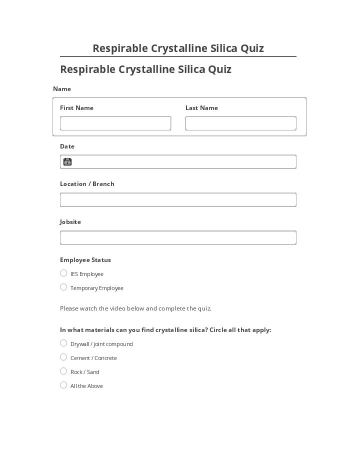 Pre-fill Respirable Crystalline Silica Quiz
