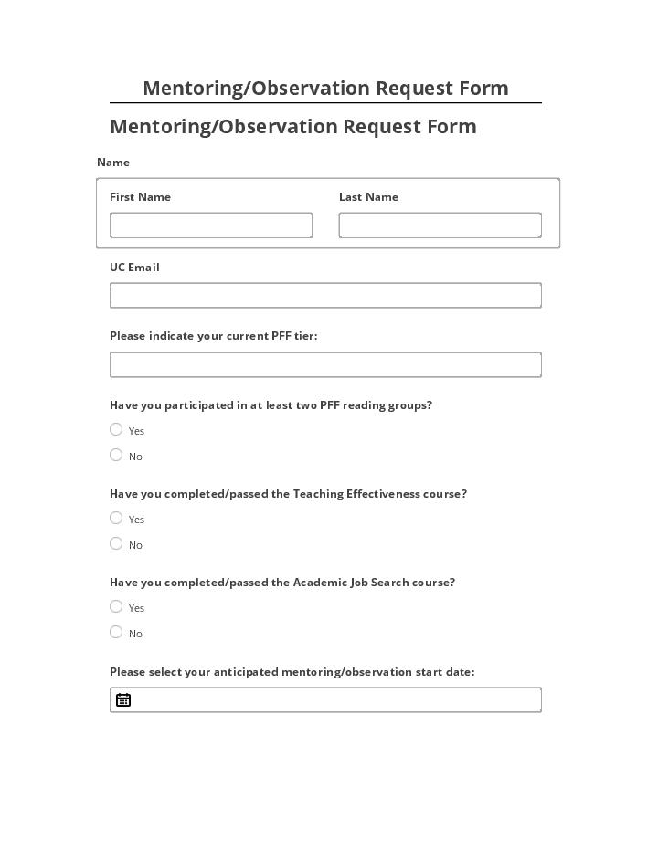 Arrange Mentoring/Observation Request Form
