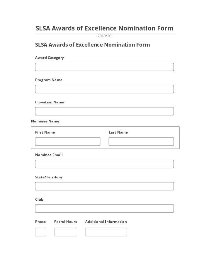Export SLSA Awards of Excellence Nomination Form to Netsuite