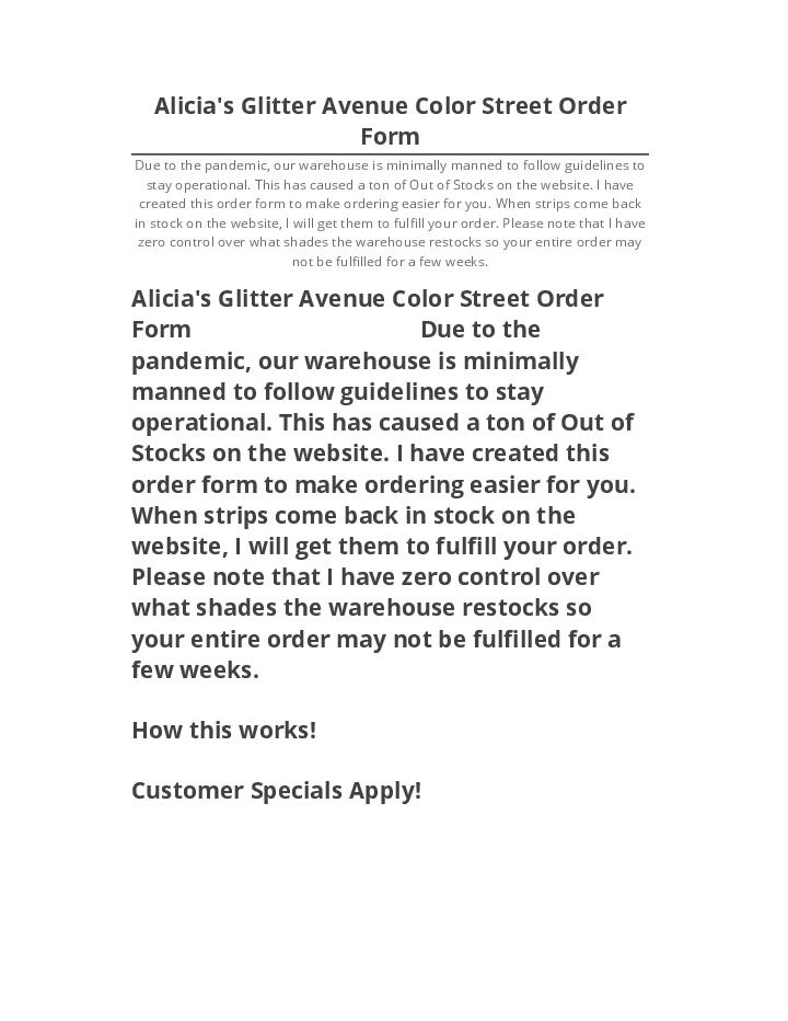 Manage Alicia's Glitter Avenue Color Street Order Form in Microsoft Dynamics